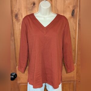 Draper's & Damon's Rust V-Neck‎ 3/4 Sleeve Top